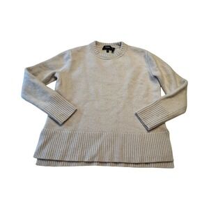 Theory Womens Hi Low Crew Soft Cashmere Sweater Light Gray Small